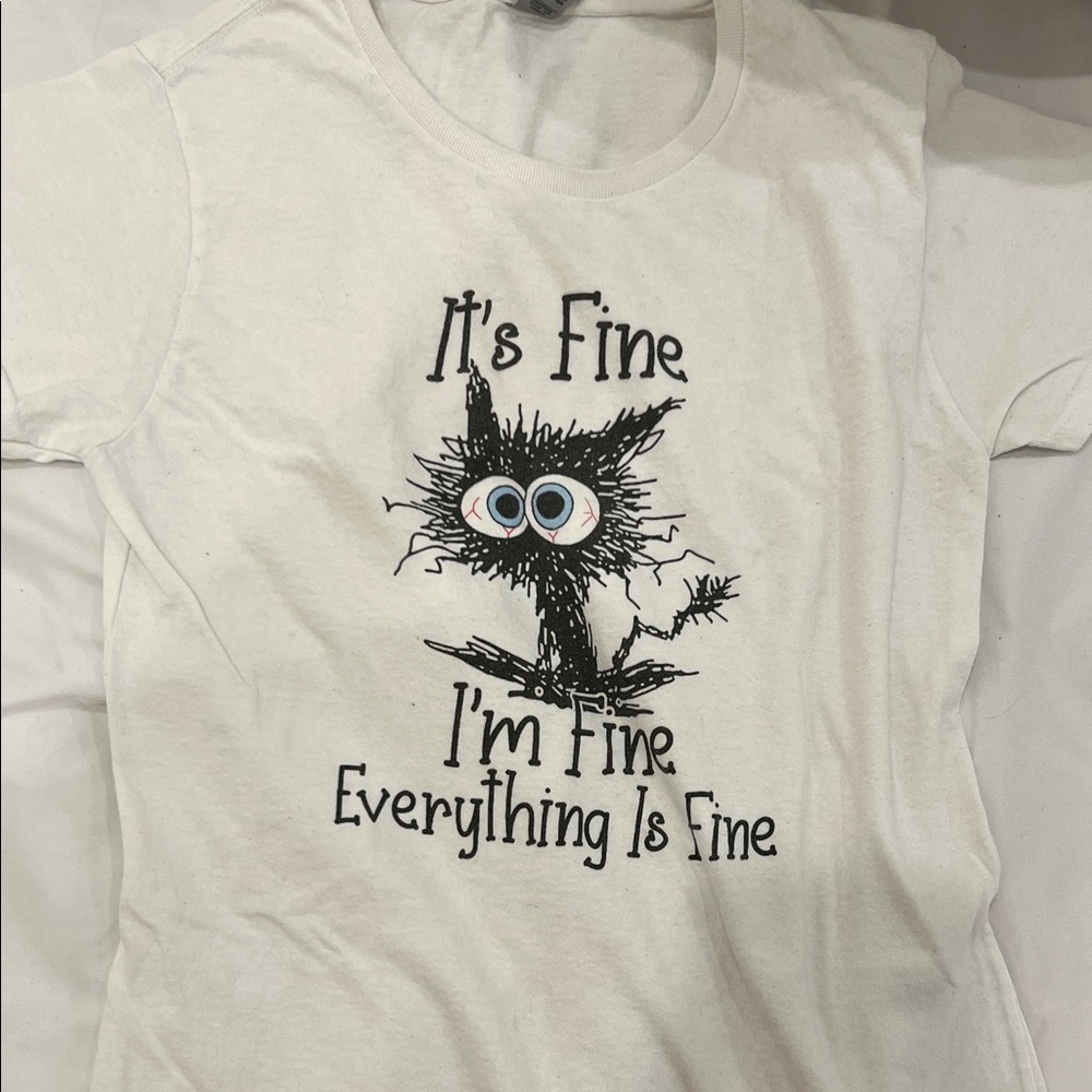 Gildan White Short-Sleeve Graphic Tee with Black Cat and Blue Eye Accents